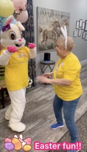 Legacy Oaks of Azle | Resident dancing with the easter bunny