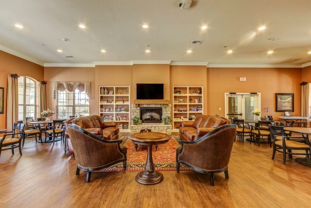 Arabella of Longview | Common area and fireplace