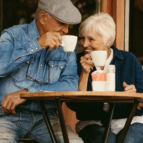 Arabella of Red Oak | Senior couple drinking coffee