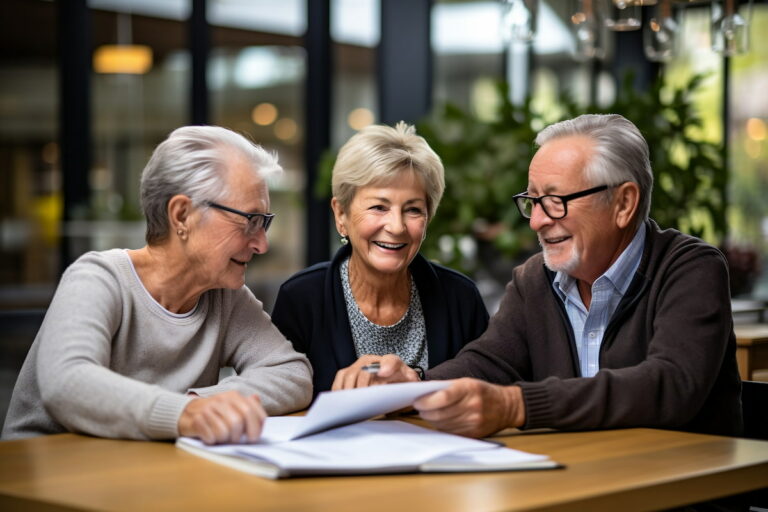 Civitas Senior Living | Seniors laughing and reviewing paperwork