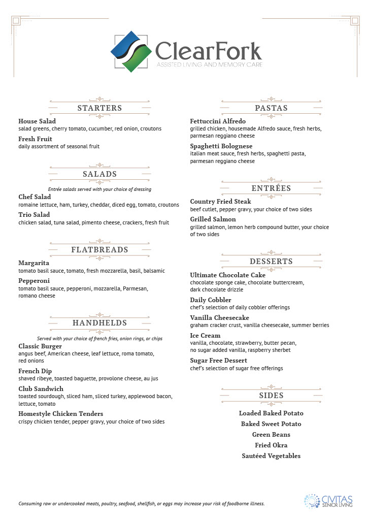 Clear Fork of Willow Park | Menu