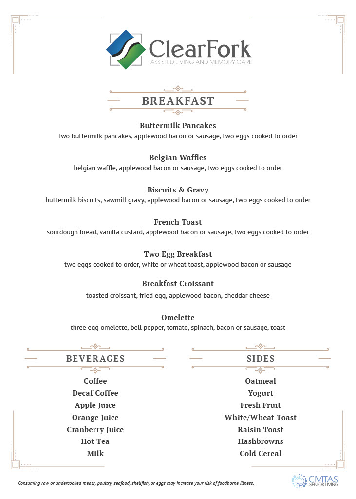 Clear Fork of Willow Park | Menu