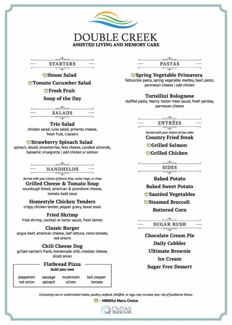 Double Creek Assisted Living and Memory Care | 2024 Menu