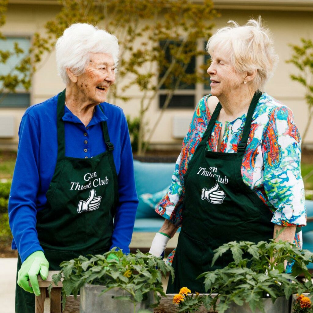 Ledgestone Senior Living | Senior women talking while gardening