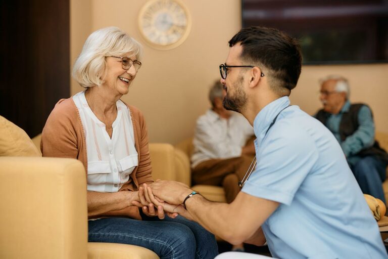 Ledgestone | Senior woman talking to her caregiver
