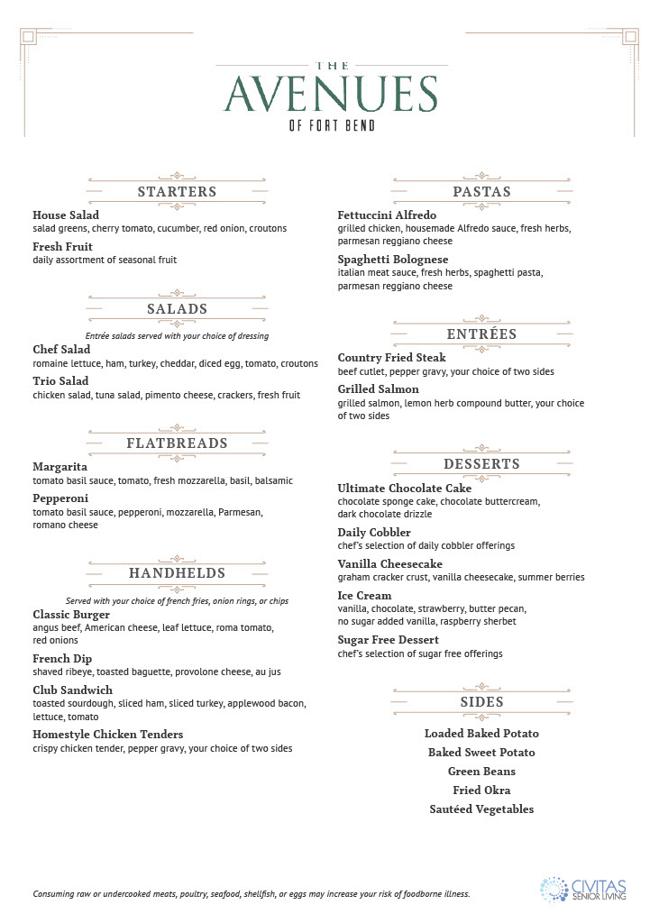 The Avenues of Fort Bend | Menu