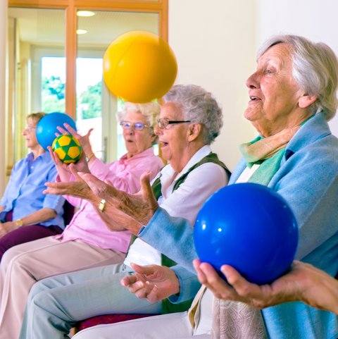 The Waters of Cape Coral | Seniors doing ball chair exercises