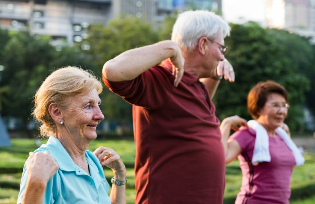 Midtowne } Group of seniors getting exercise