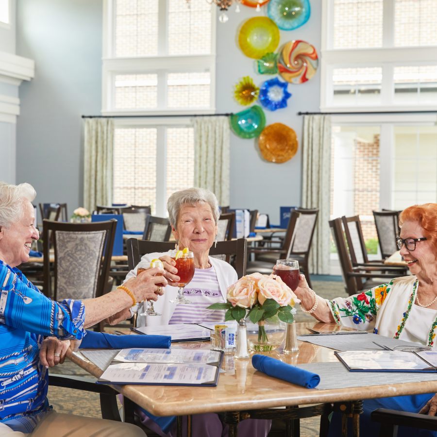 Seniors toasting to event in dining room