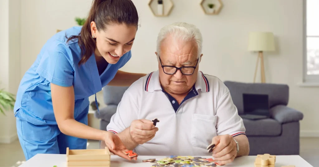 Civitas | Team member assisting memory care resident