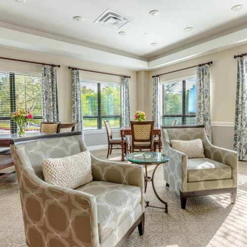 Tech Ridge Oaks | Dining tables behind seating area