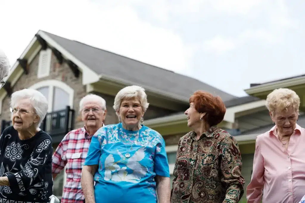 Residents socializing together outdoors